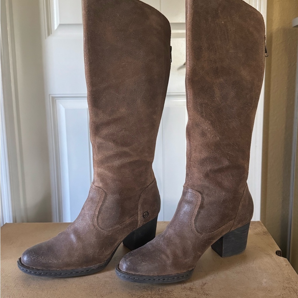 Born Brown Heeled Boots with Suede Texture